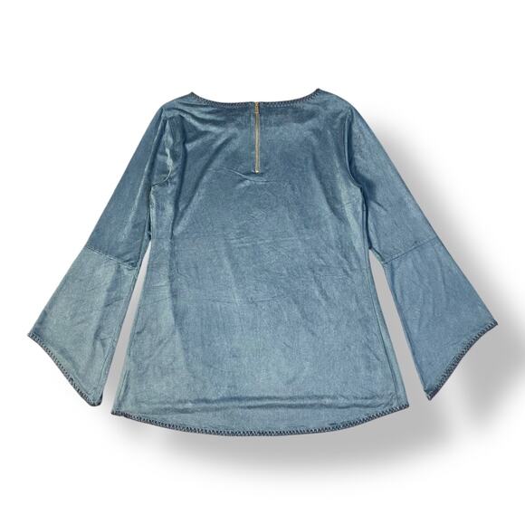 Soft Surroundings Blue Beatrix Faux Suede Flare Sleeve‎ Top Size S Boho Cottage - Picture 5 of 8